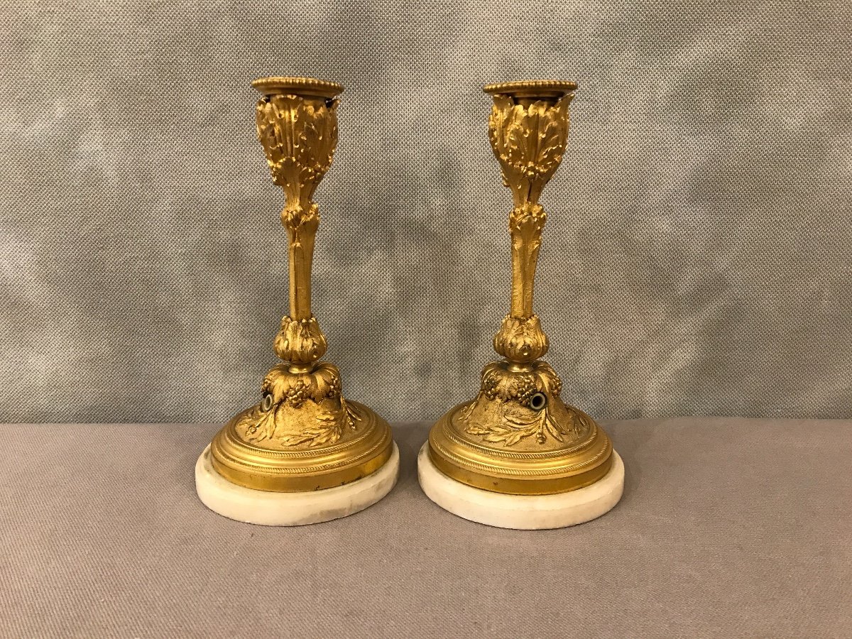 Pair Of Candlesticks In Gilt Bronze 19th-photo-3