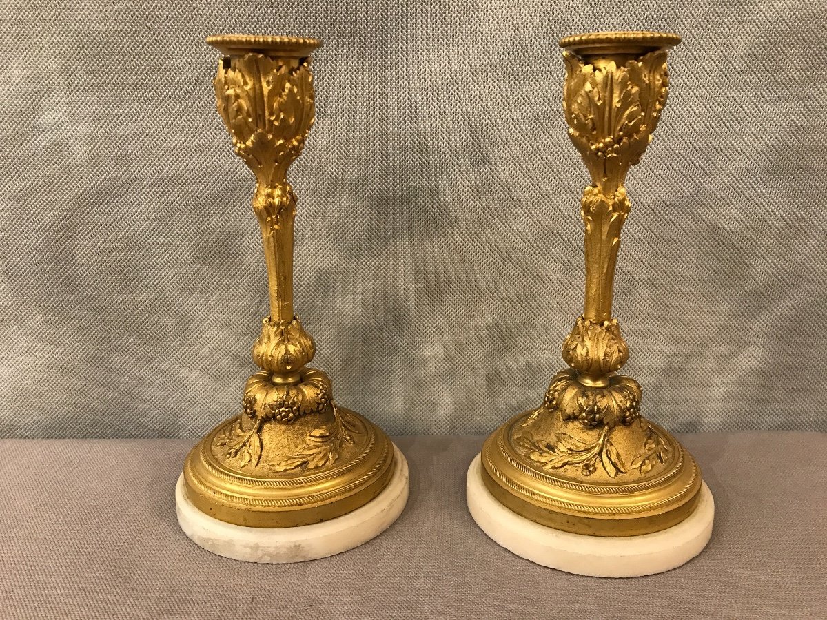 Pair Of Candlesticks In Gilt Bronze 19th-photo-4