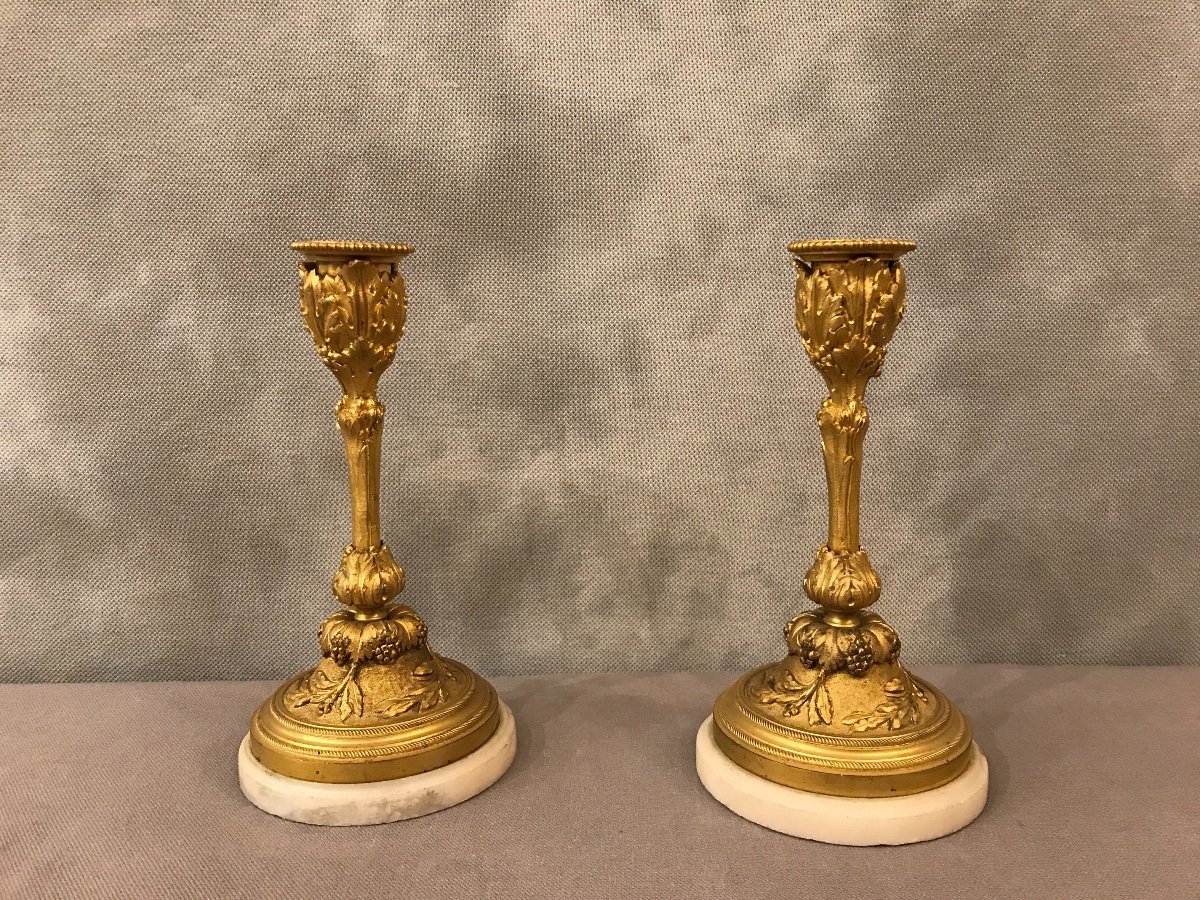 Pair Of Candlesticks In Gilt Bronze 19th