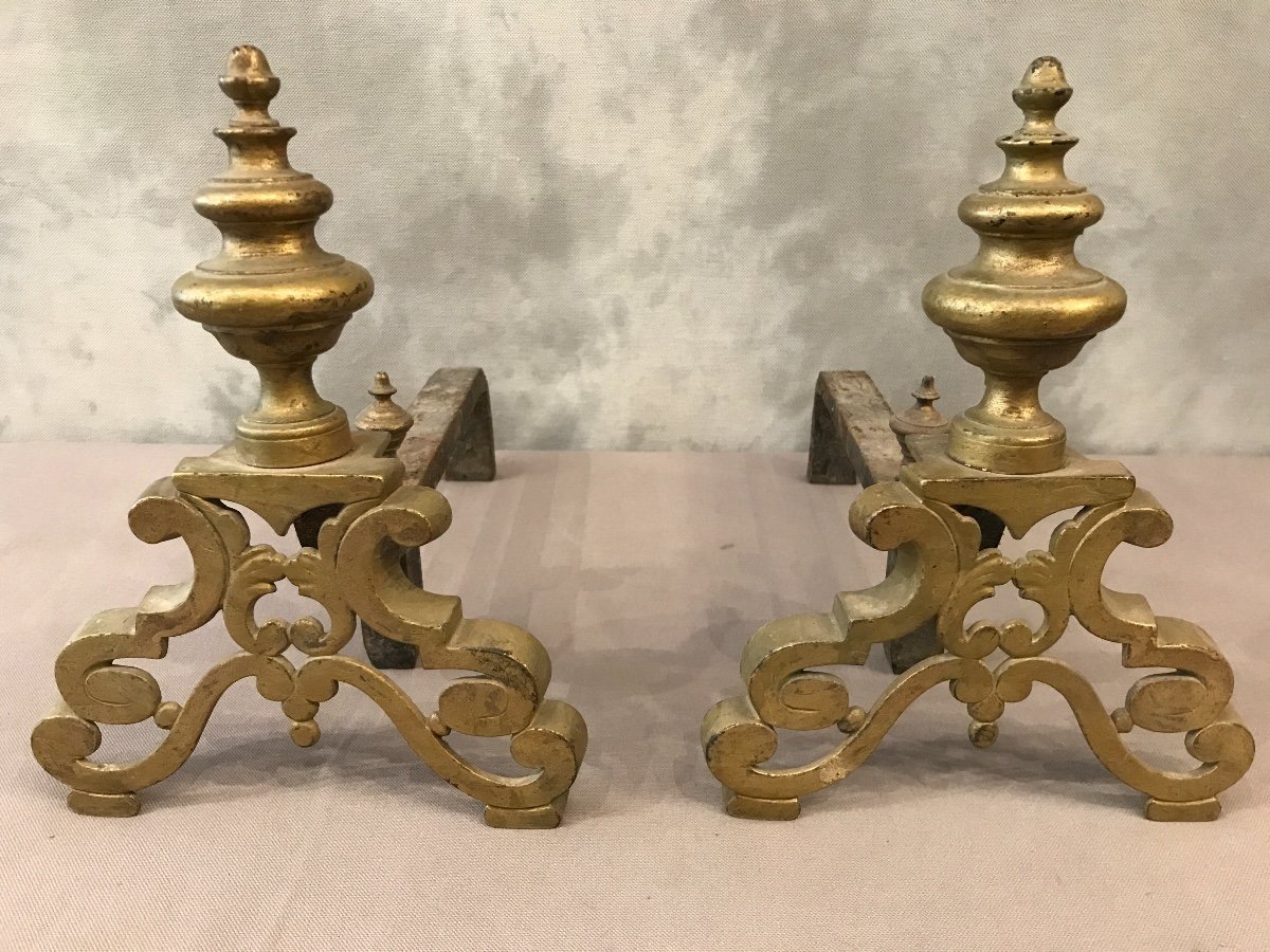Pair Of Chenets Period Restoration 19th Brass-photo-3