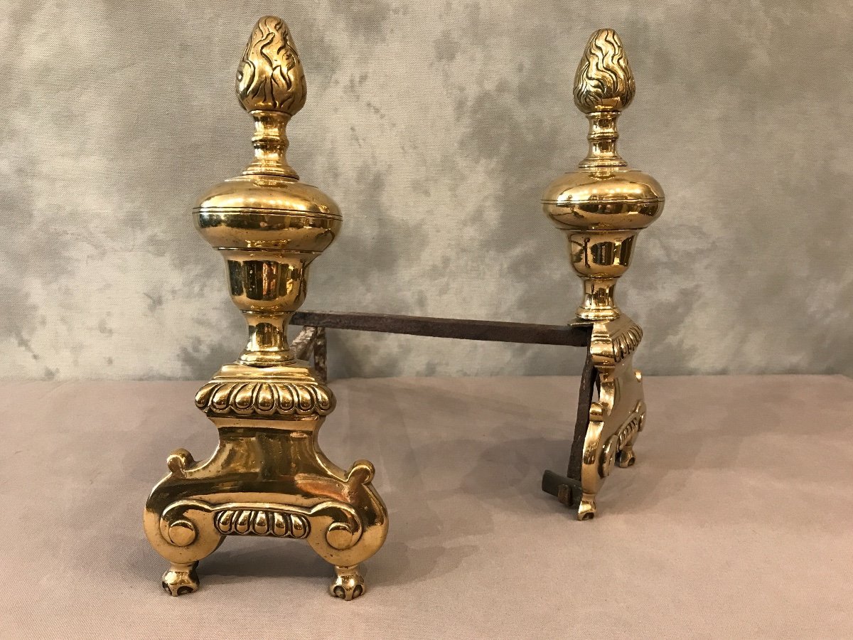 Pair Of Louis XIV Andirons In Bright Brass-photo-4