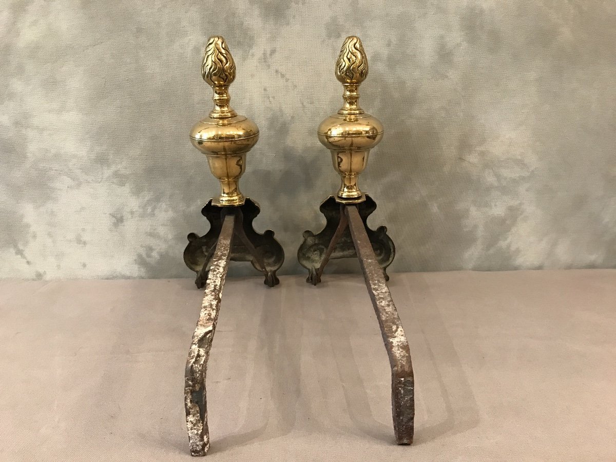 Pair Of Louis XIV Andirons In Bright Brass-photo-1