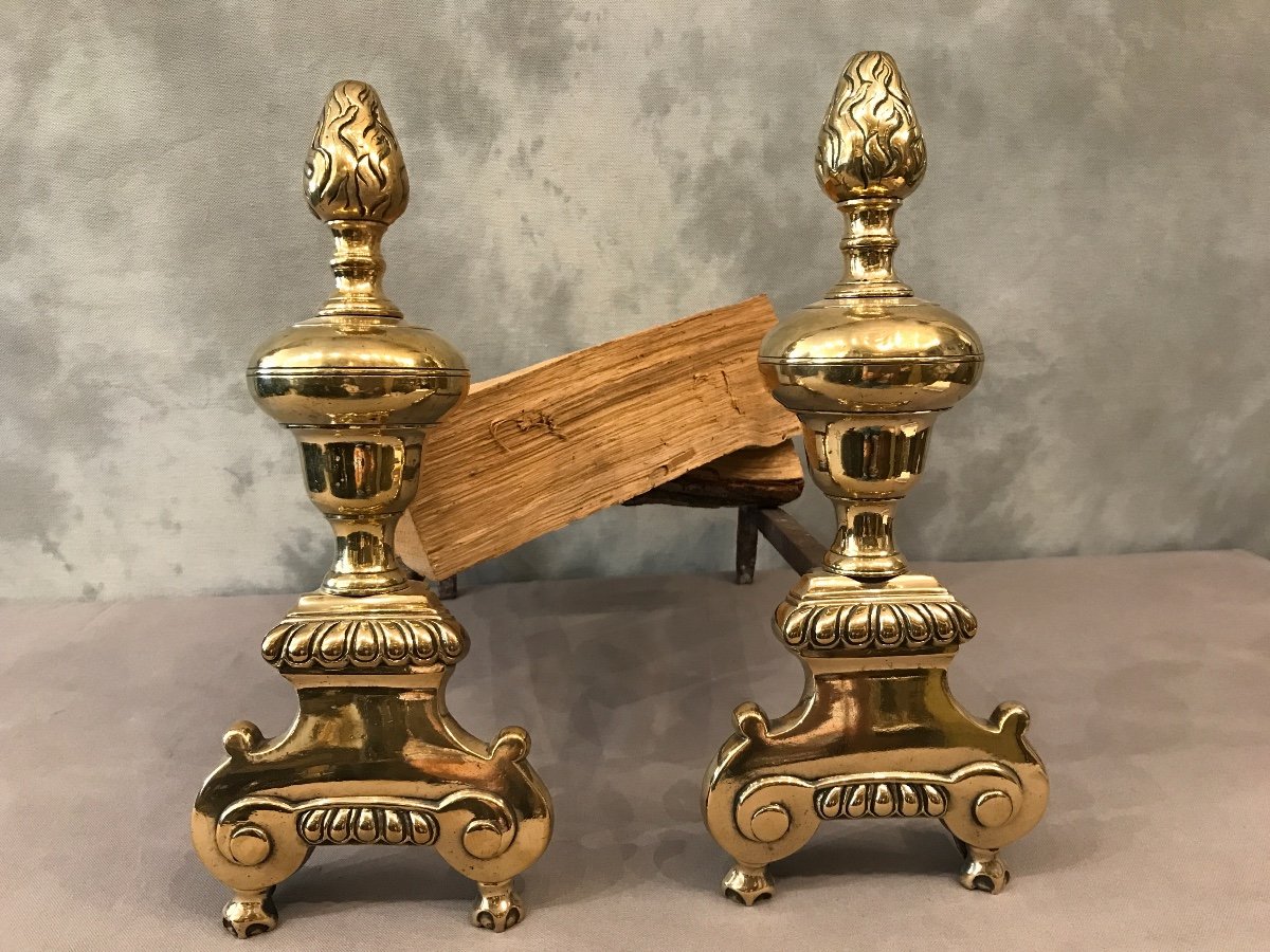 Pair Of Louis XIV Andirons In Bright Brass