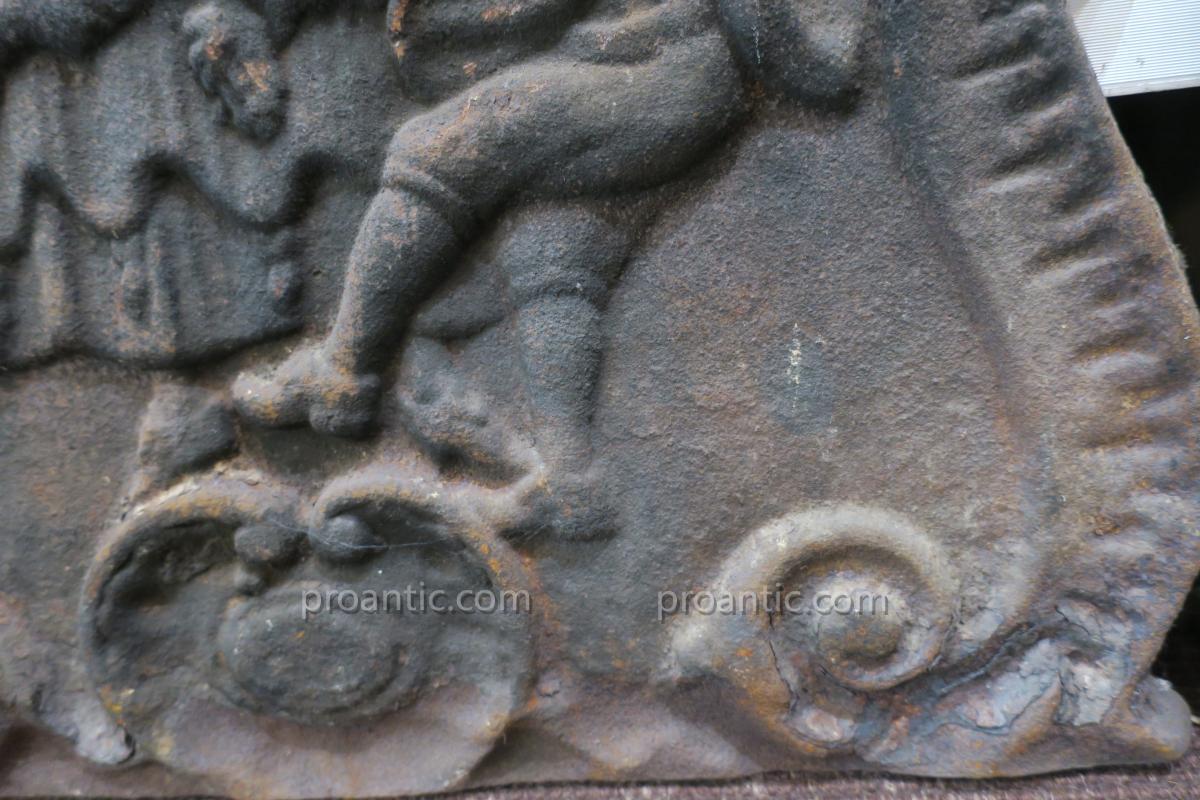 Fireplace Plate Cast Iron Late 19th Time-photo-4