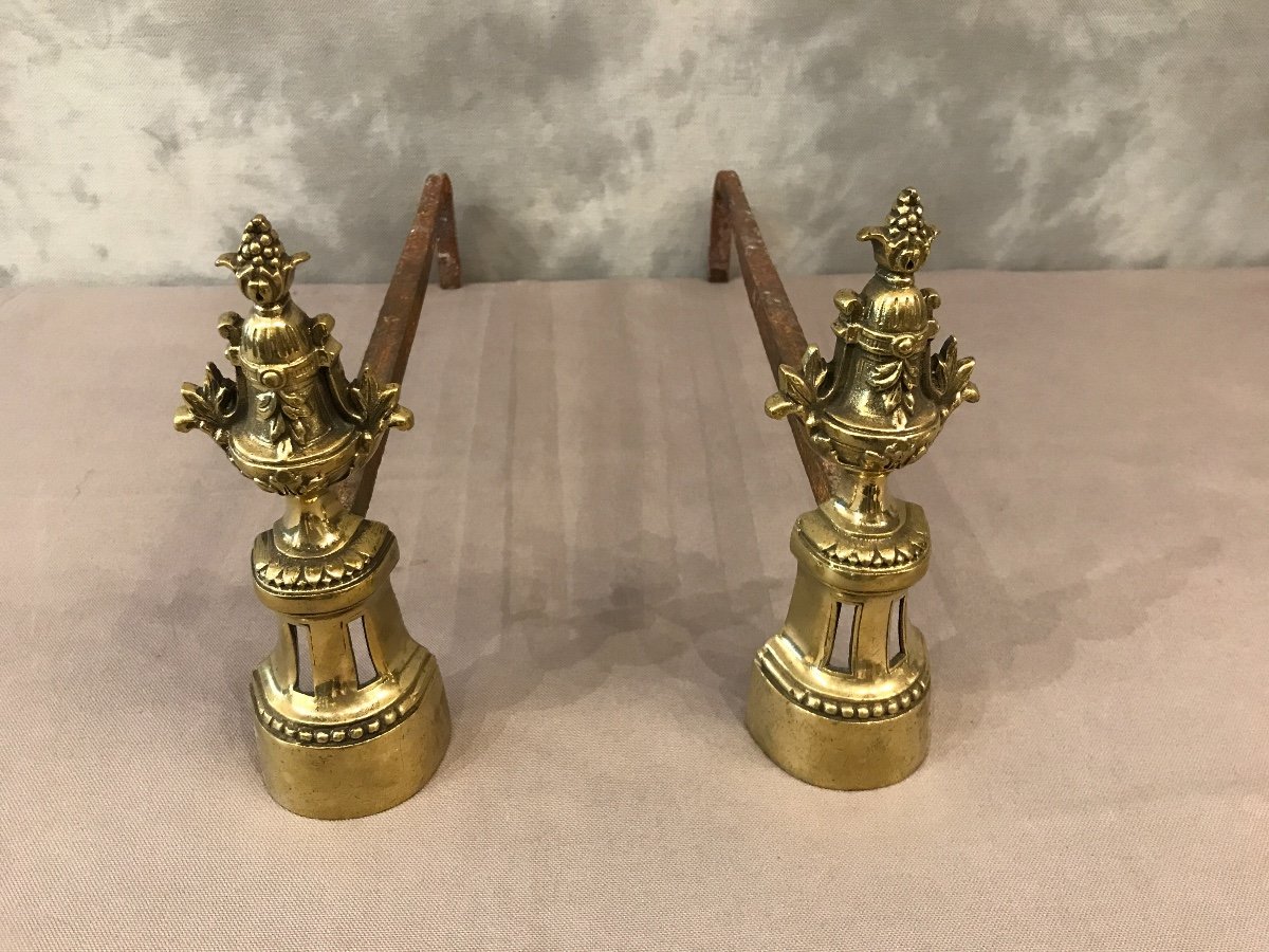 Pair Of Andirons In Bronze Louis XVI Napoleon III 19th-photo-3