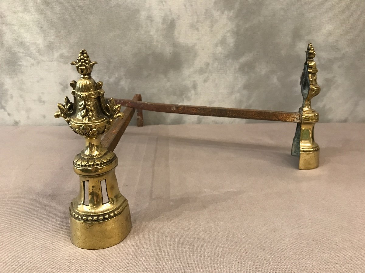 Pair Of Andirons In Bronze Louis XVI Napoleon III 19th-photo-4