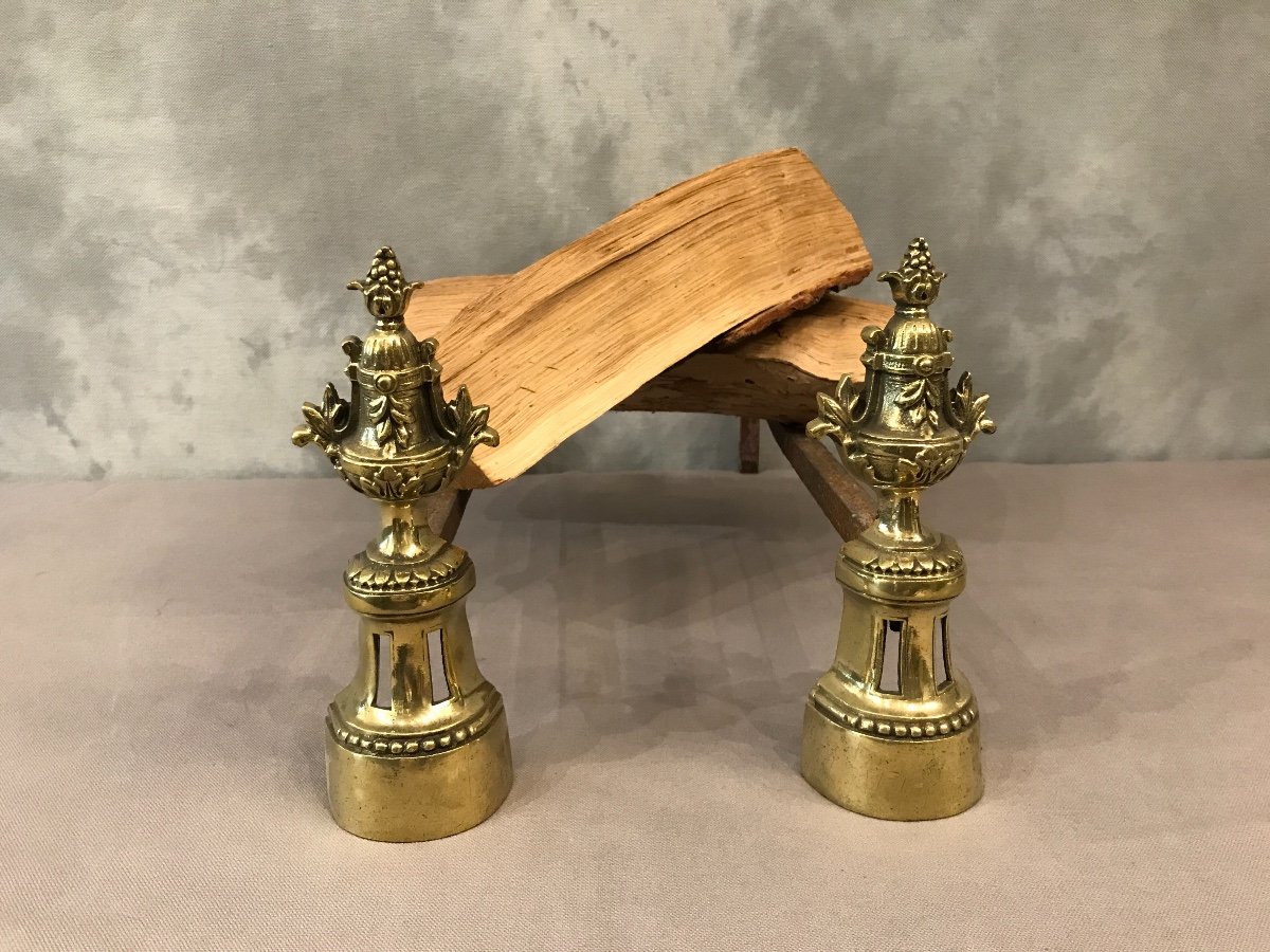 Pair Of Andirons In Bronze Louis XVI Napoleon III 19th