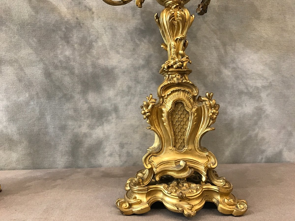 Paire De Candelabres En Bronze Doré d'époque Louis XV Napoléon III-photo-2