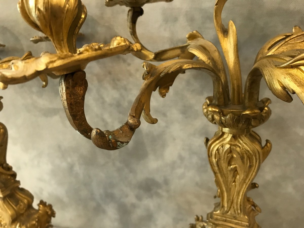 Paire De Candelabres En Bronze Doré d'époque Louis XV Napoléon III-photo-5