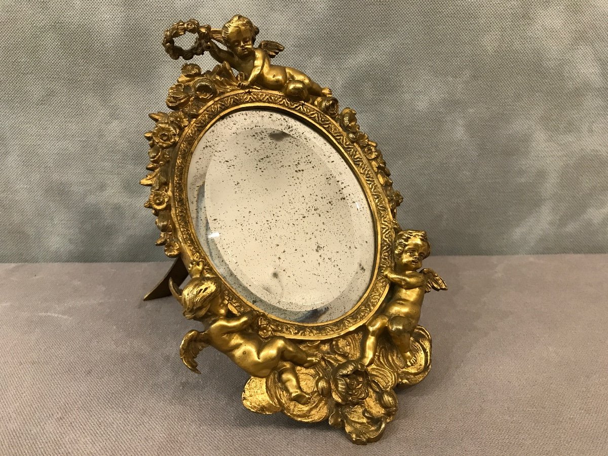 Small Mirror In Gilt Bronze 19th Time-photo-2