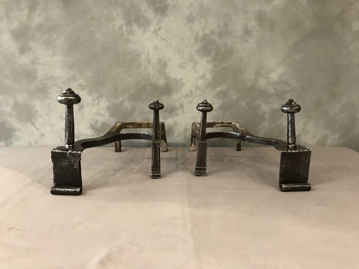 Pair Of Andirons Double Iron 18th Time-photo-2