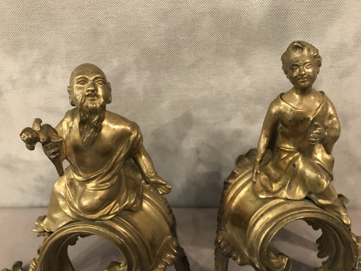 Chenets Aux Chinois En Bronze D’époque 18ème-photo-4