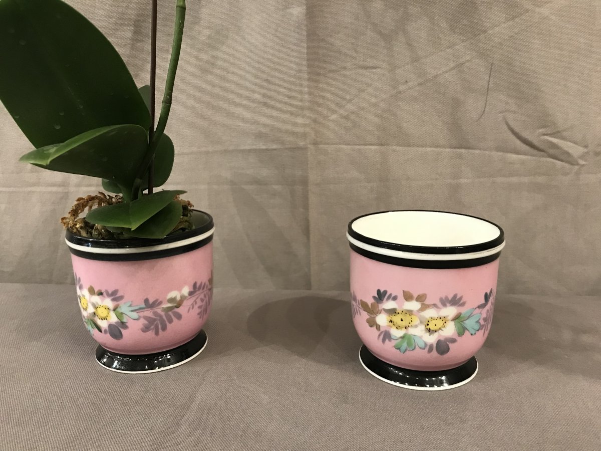 Paire De Mini  Cache-Pots En Porcelaine D’époque 19ème -photo-4