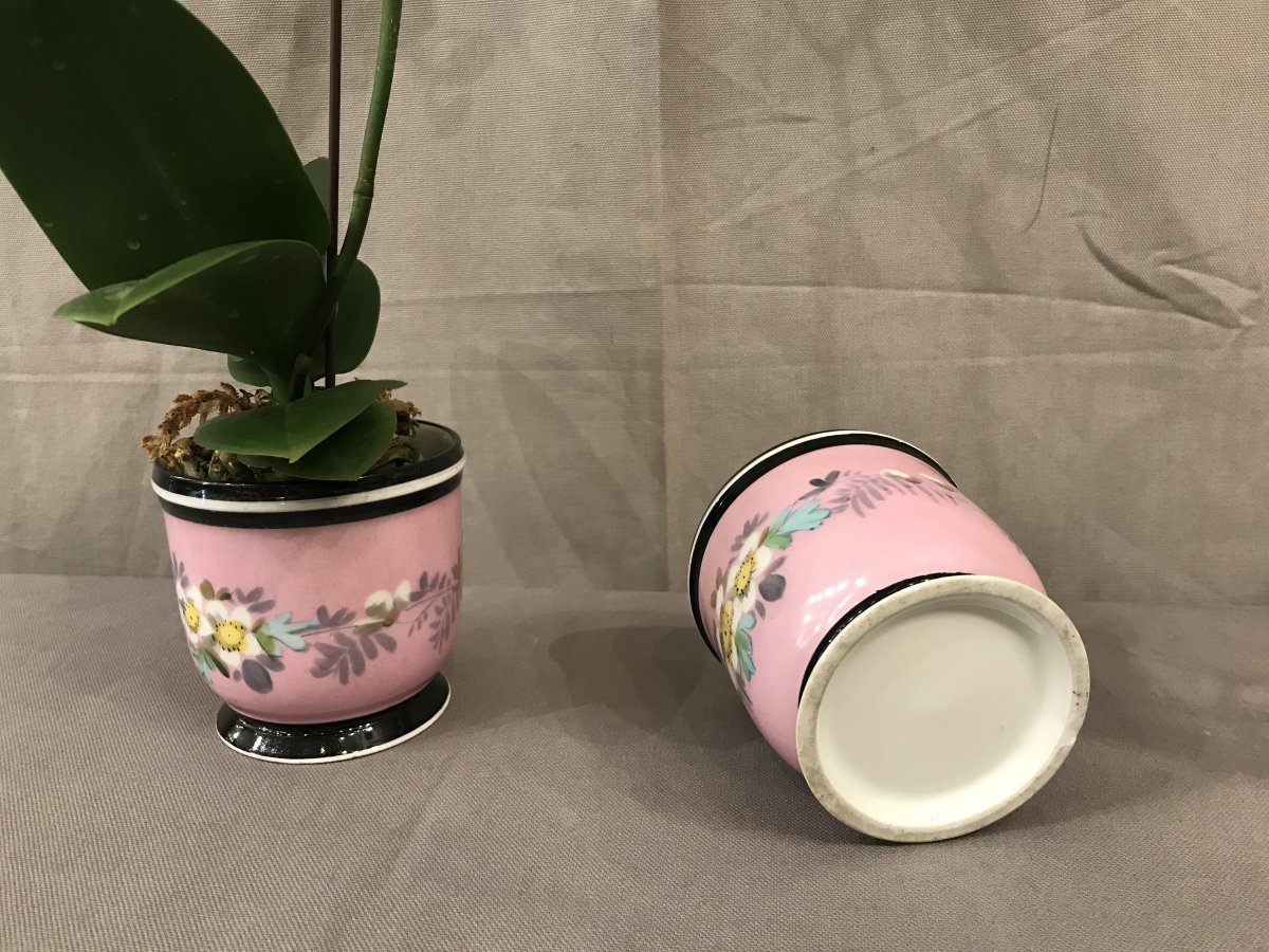 Paire De Mini  Cache-Pots En Porcelaine D’époque 19ème -photo-1