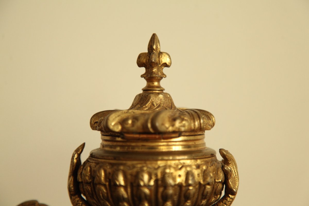 Inkwell In Gilt Bronze And Patina 19th Time-photo-2