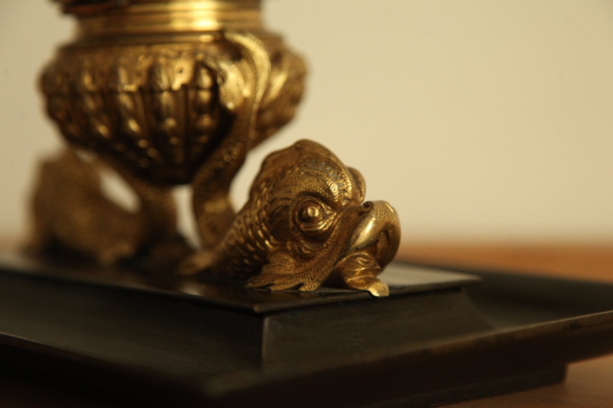 Inkwell In Gilt Bronze And Patina 19th Time-photo-3