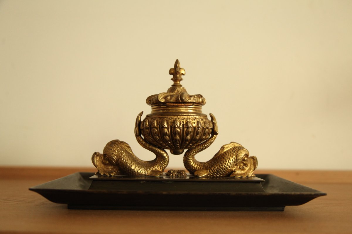 Inkwell In Gilt Bronze And Patina 19th Time