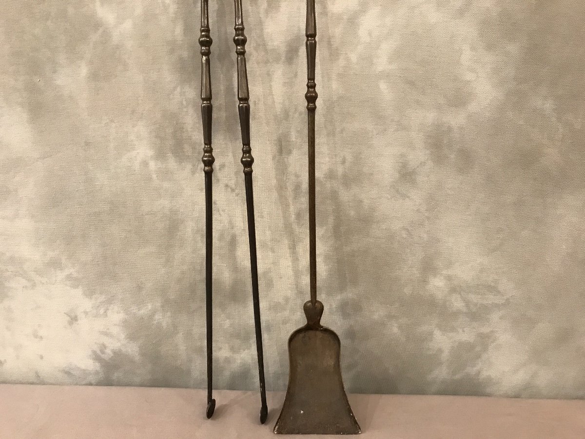 Set Of A Shovel And A Tong In Iron And Bronze, Early 19th Century-photo-3