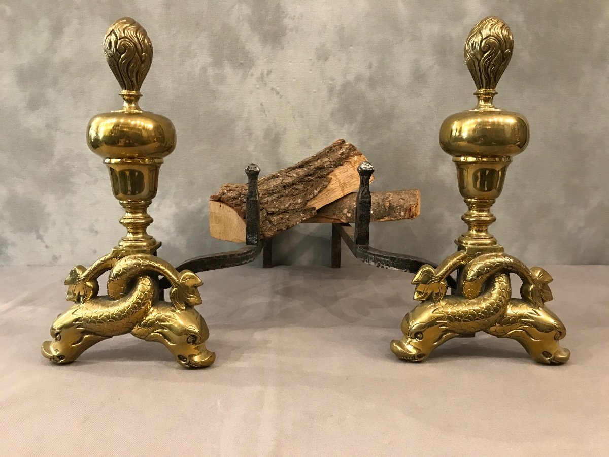 Pair Of Brass Andirons Period 19th-photo-2