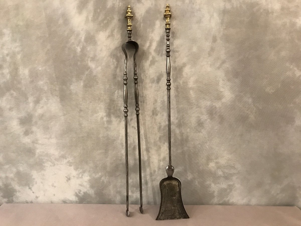 Set Of A Shovel And A Tong In Iron And Bronze, 19th Time