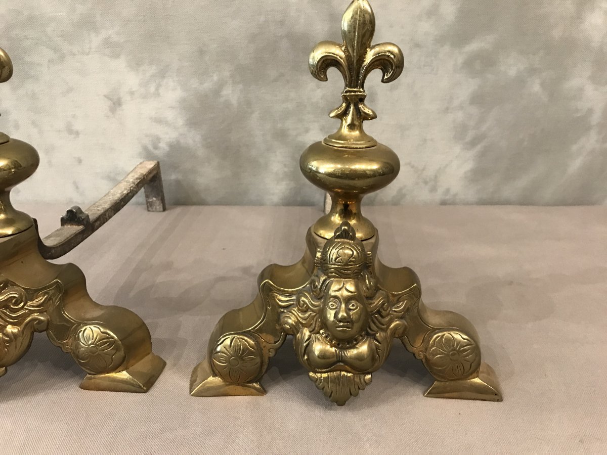 Antique 19th Century Brass Andirons-photo-3