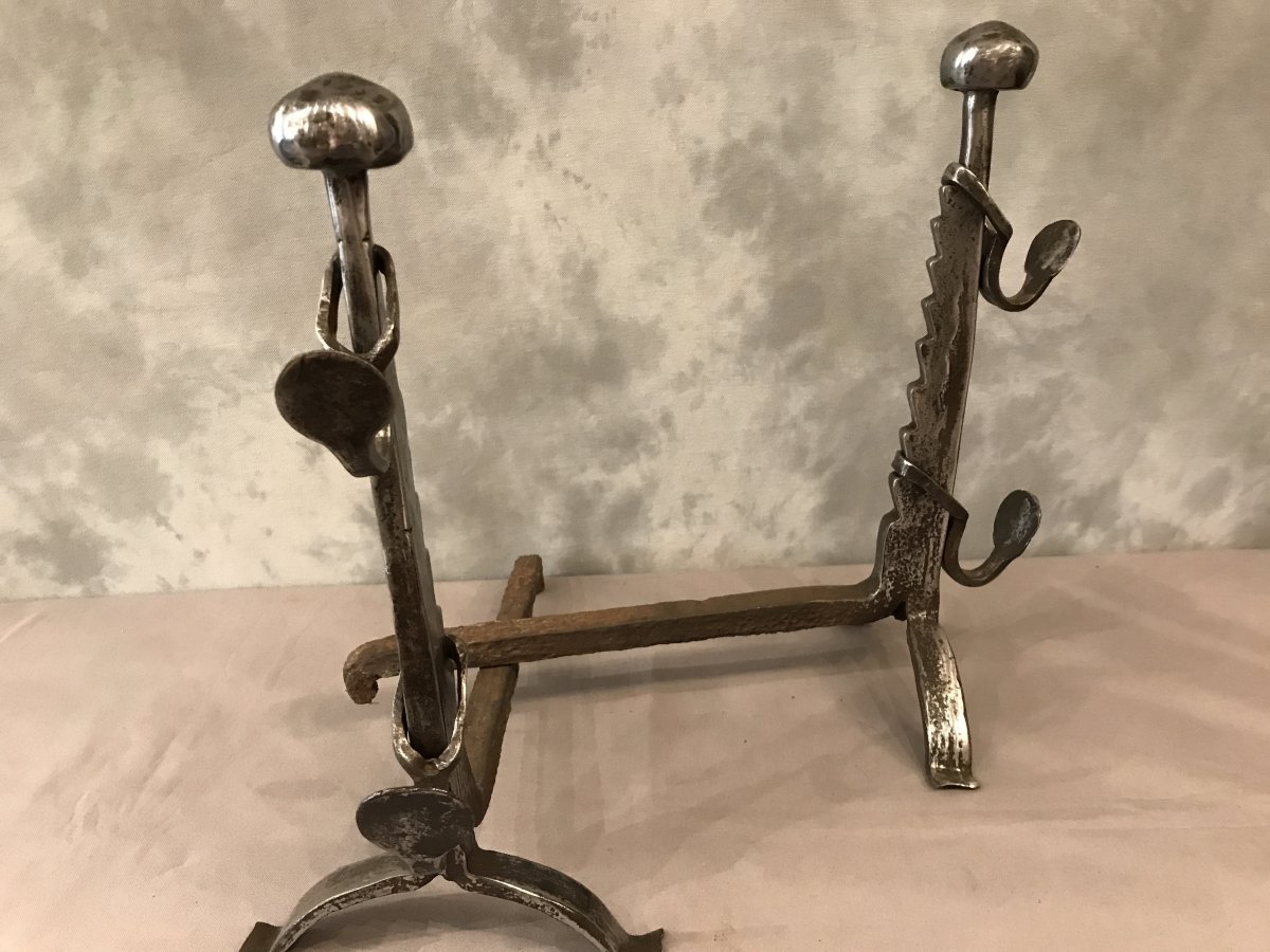 Pair Of Rustic Wrought Iron Andirons From The 18th Century-photo-4