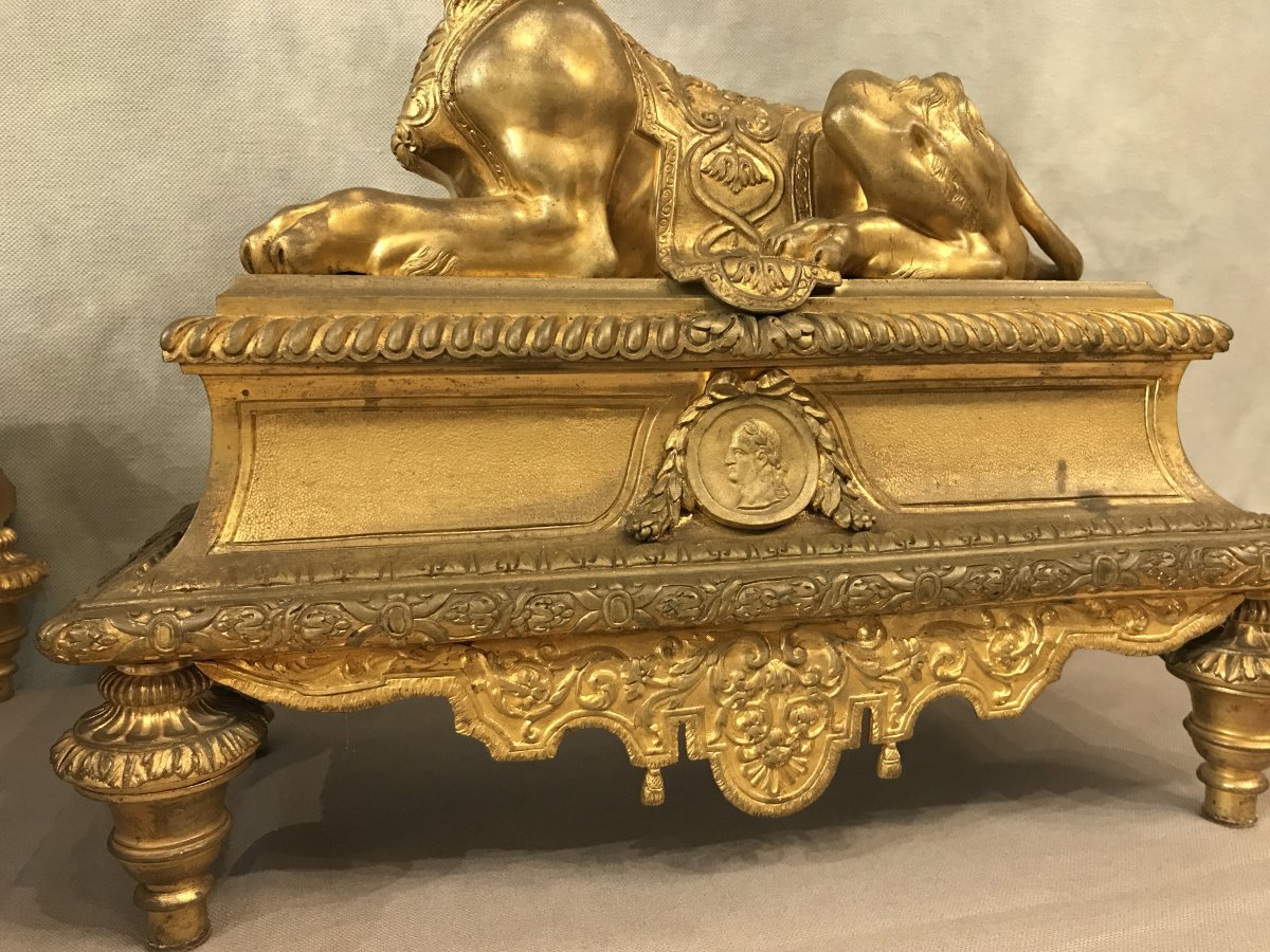 Andirons In Gilt Bronze With Sphinxes From The 19th Time-photo-2