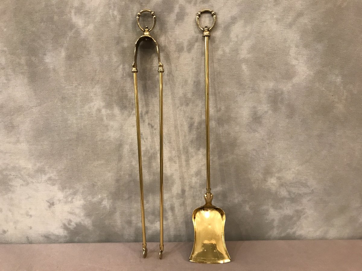 Set Of A 19th Century Brass Shovel And Pliers