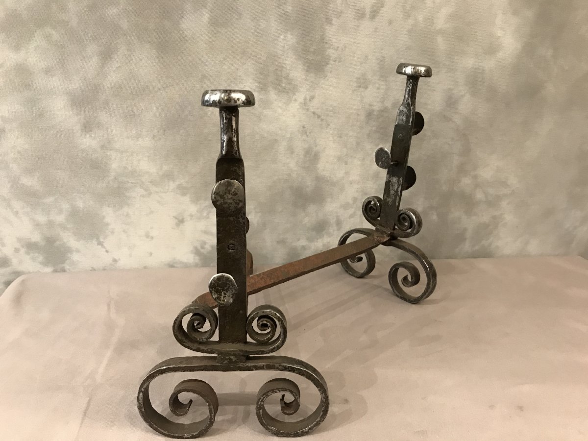 Paire De Chenets En Fer D’époque 18ème -photo-4