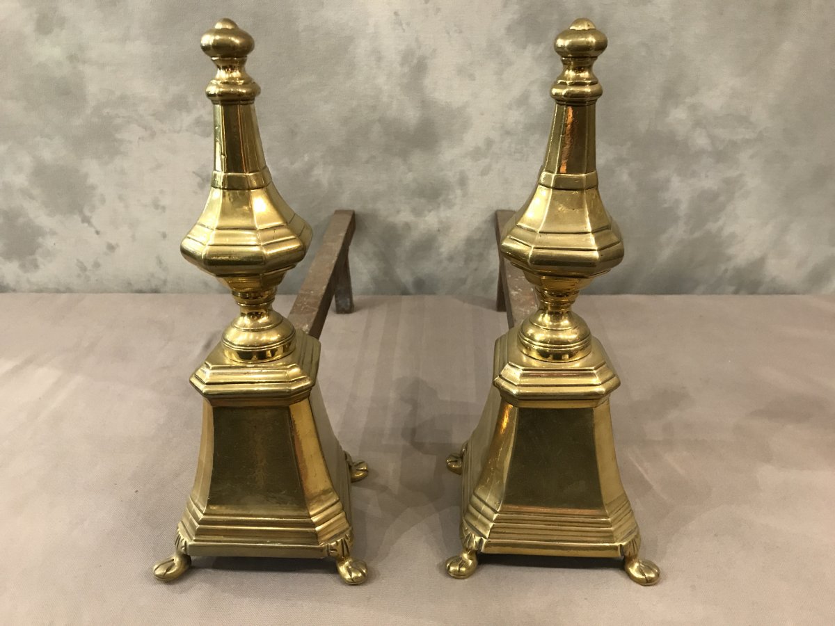 Pair Of 19th Century Andirons In Brass-photo-3