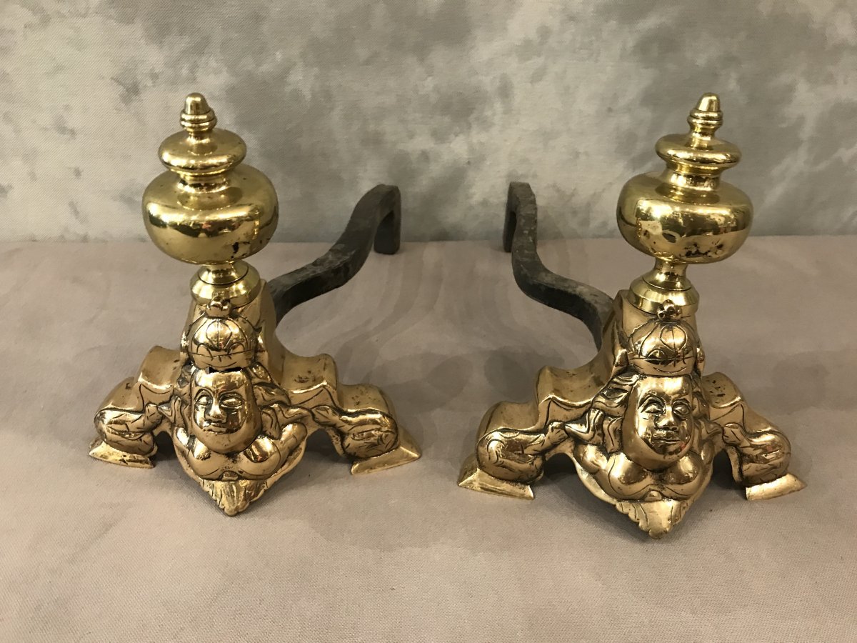 Pair Of 19th Century Brass Andirons-photo-2