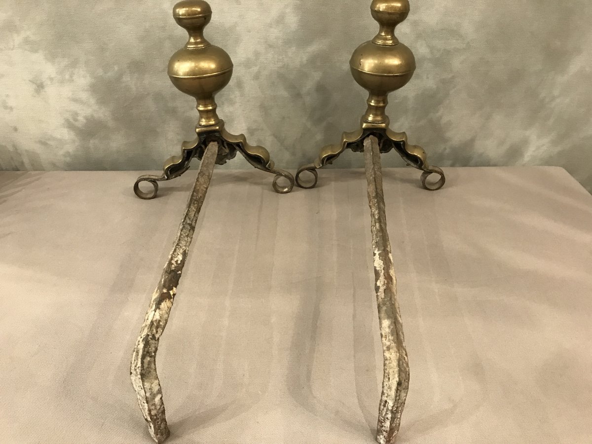 Pair Of Andirons Old Louis XIV Model Aux Marmousets-photo-4