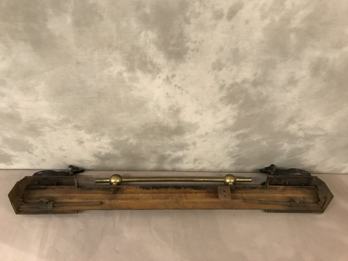 Barre De Foyer Aux Levrettes En Fonte Et Laiton D’époque 19ème -photo-1