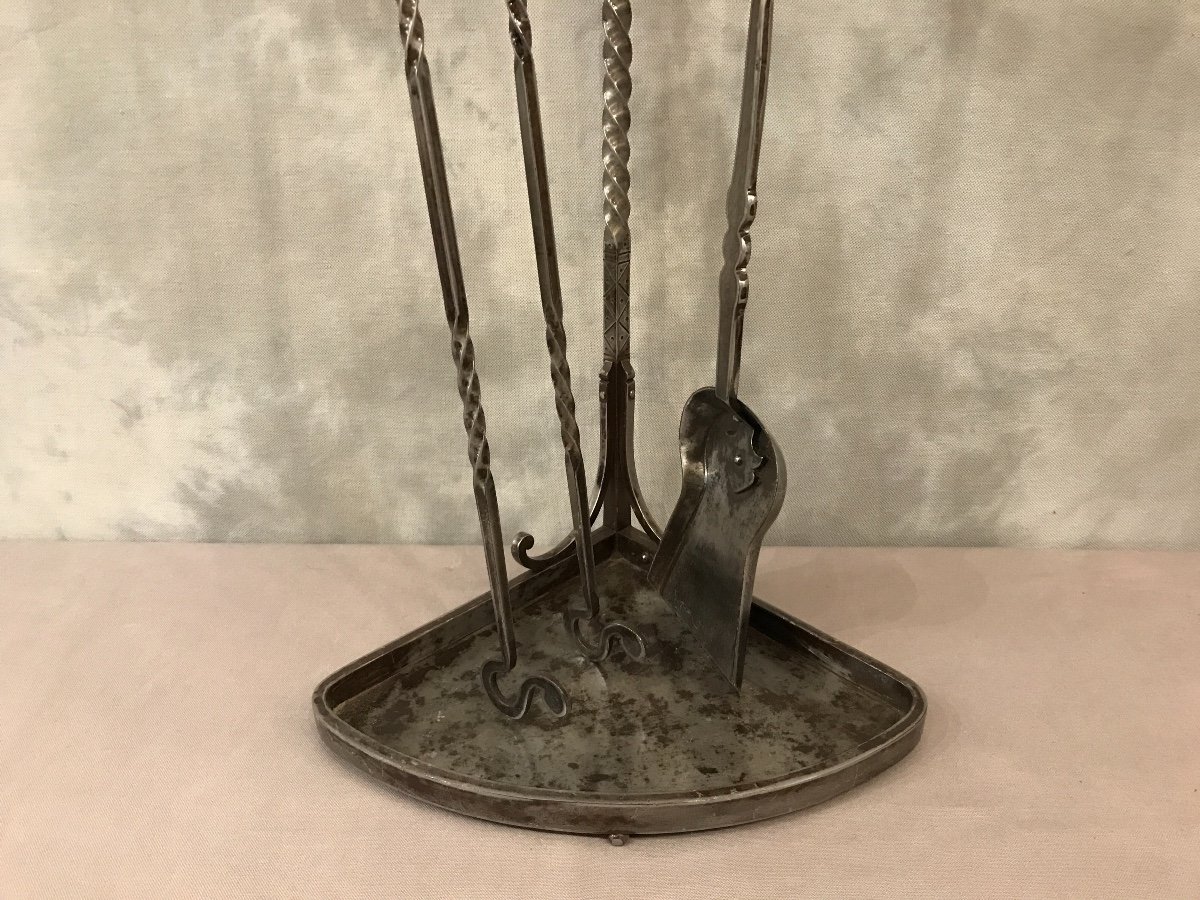 Copper Ball Iron Fireplace Servant From 1900-photo-3