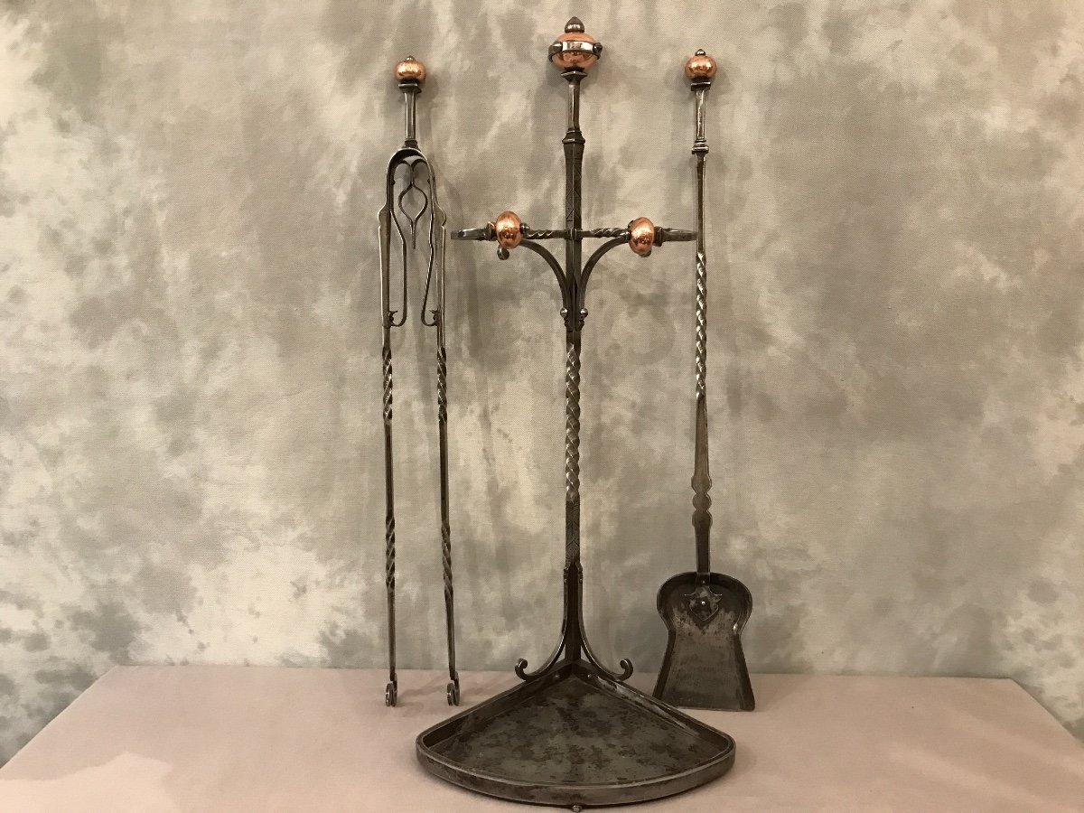 Copper Ball Iron Fireplace Servant From 1900-photo-4