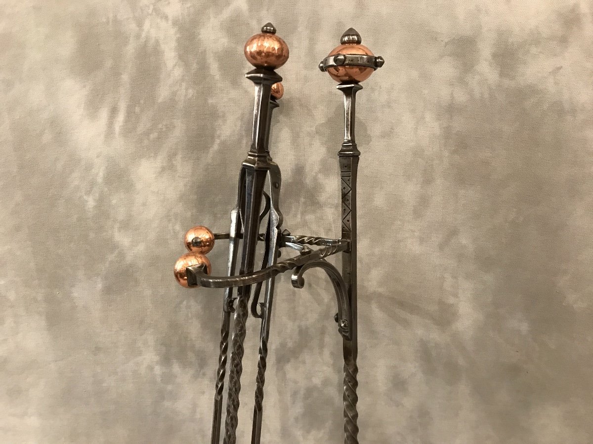 Copper Ball Iron Fireplace Servant From 1900-photo-2