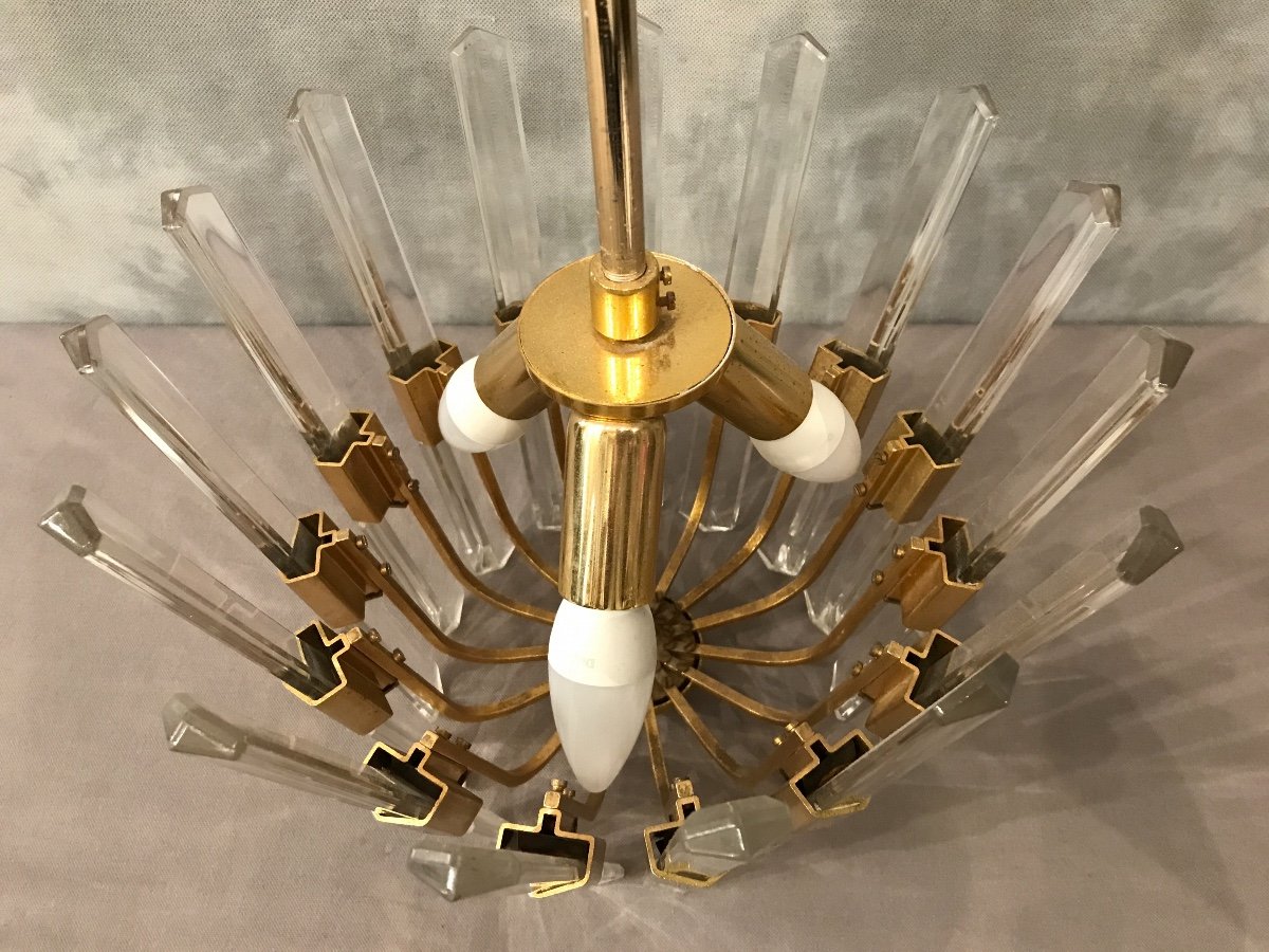 1970 Sciolari Chandelier In Crystal And Brass.-photo-4