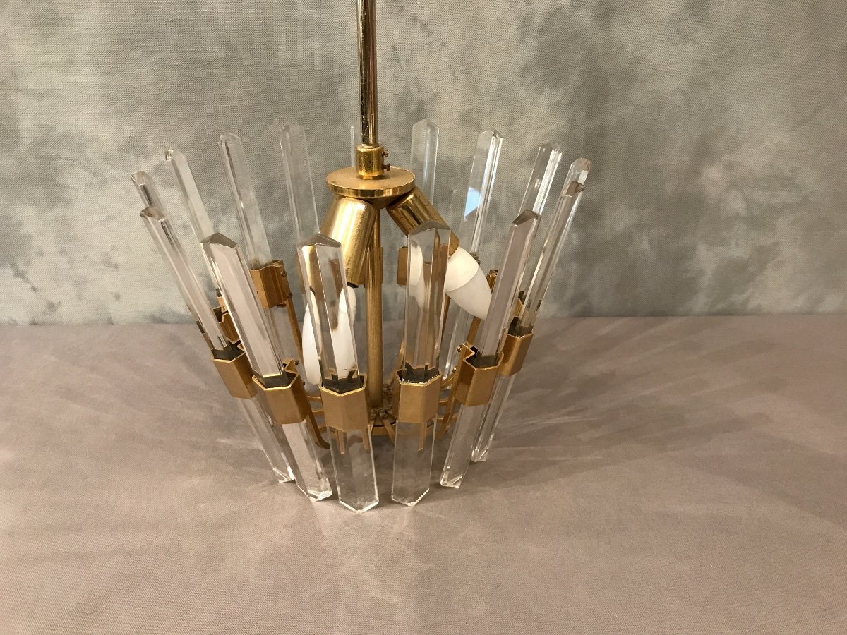 1970 Sciolari Chandelier In Crystal And Brass.