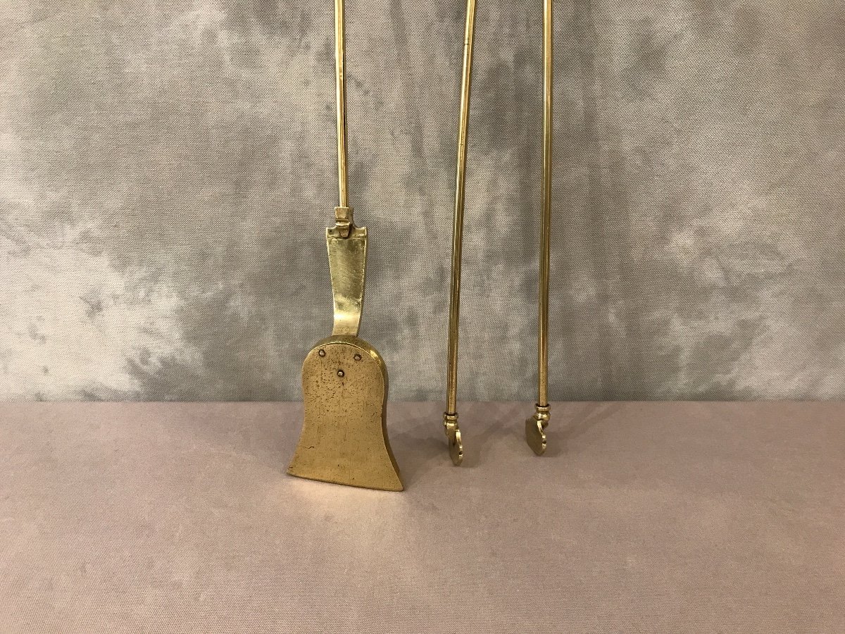 Set Of A 19th Century Brass Shovel And Pliers-photo-4