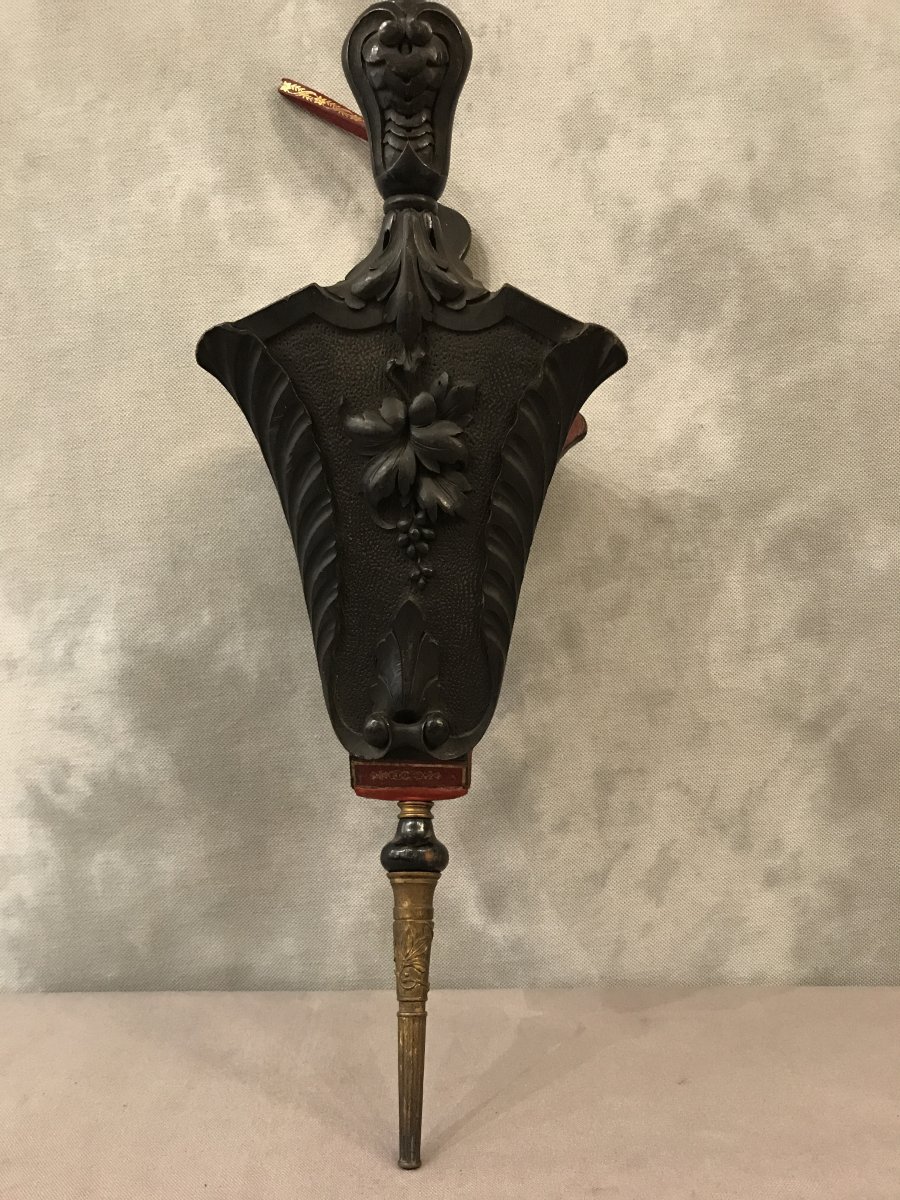 Soufflet De Cheminée Ancien D’époque  début 19ème En Bois Sculpté Noir-photo-1
