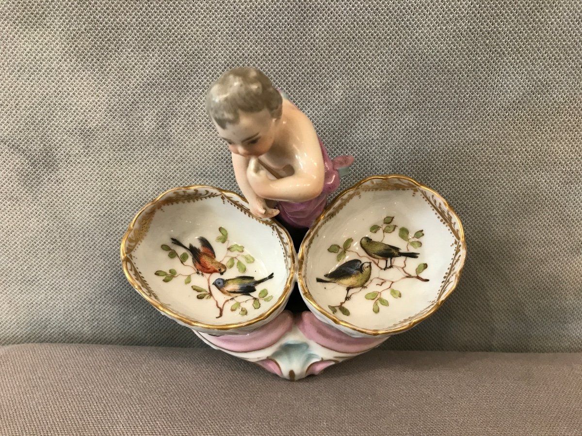 18th Century Porcelain Saleron Bird Decor-photo-3