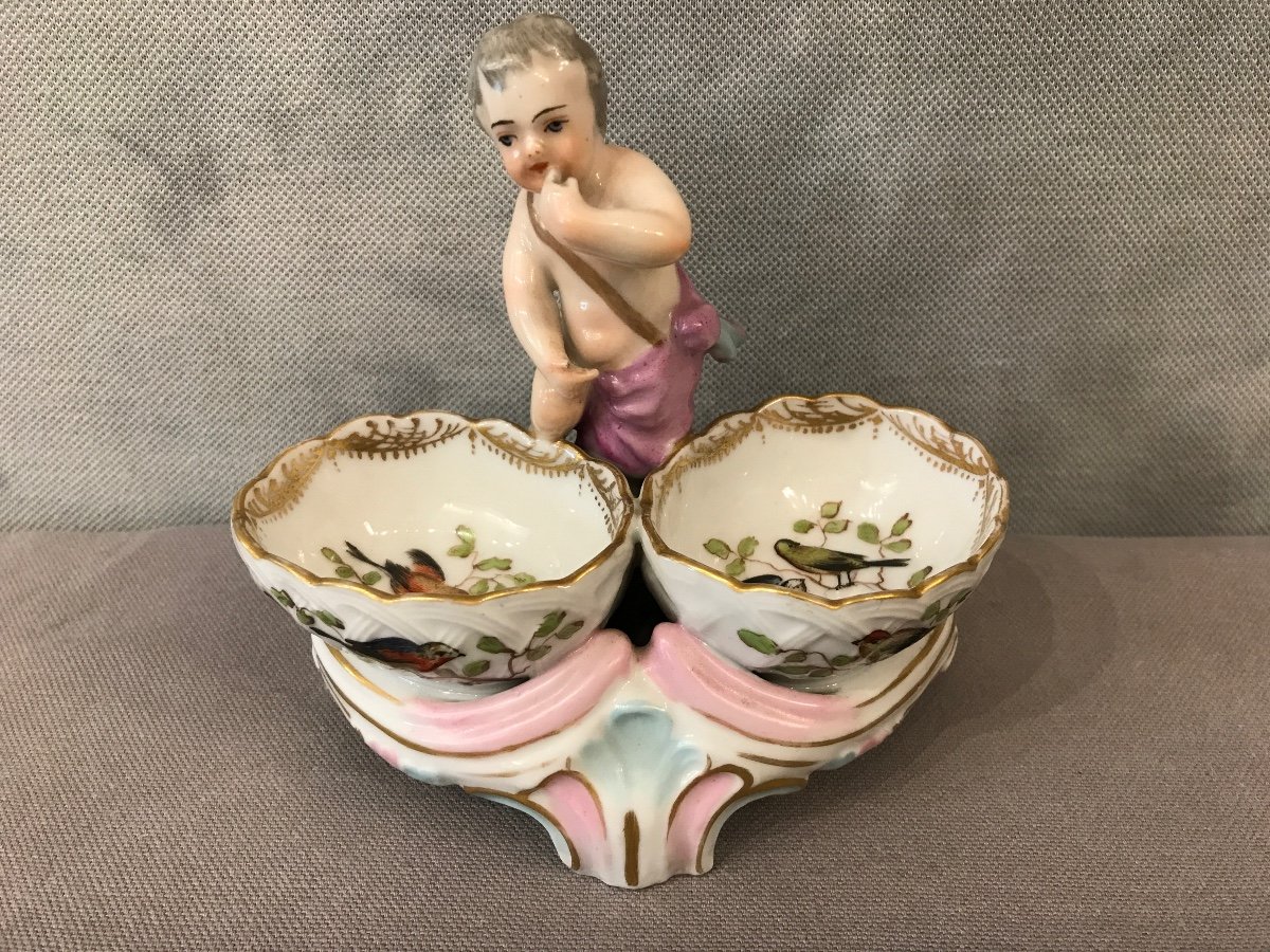 Salerons En Porcelaine D’époque 18ème Décor D’oiseaux 