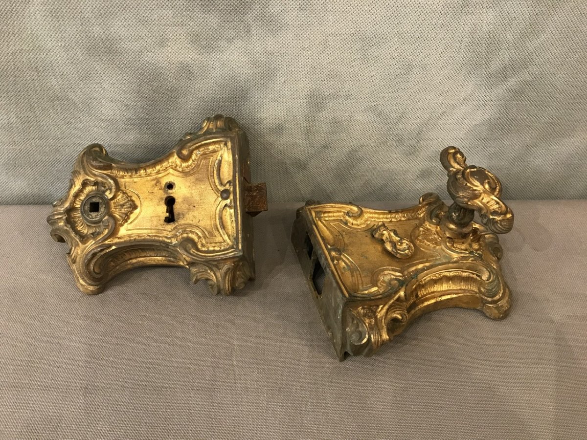 19th Century Gilt Bronze Double Lock-photo-2