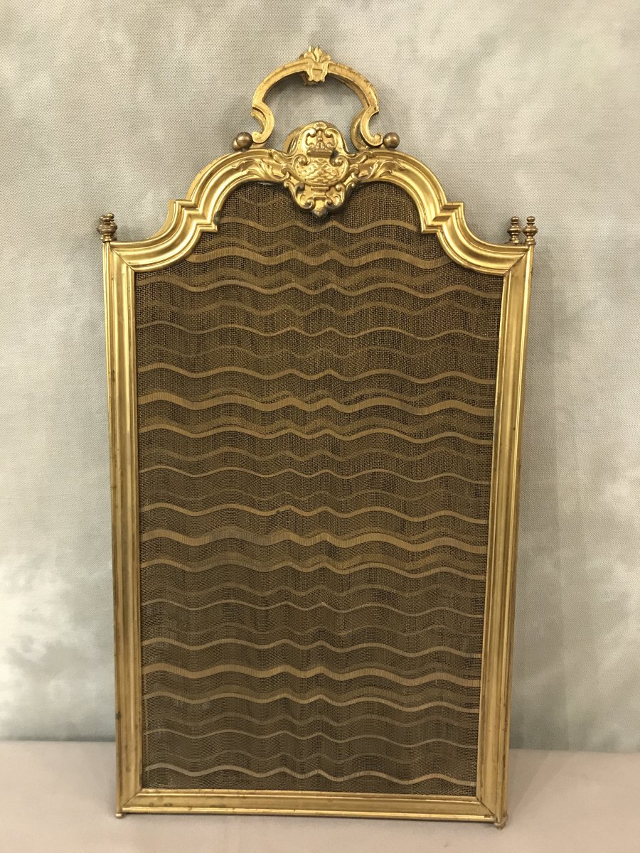 Antique 19th Time Fireplace Screen In Golden Brass-photo-1