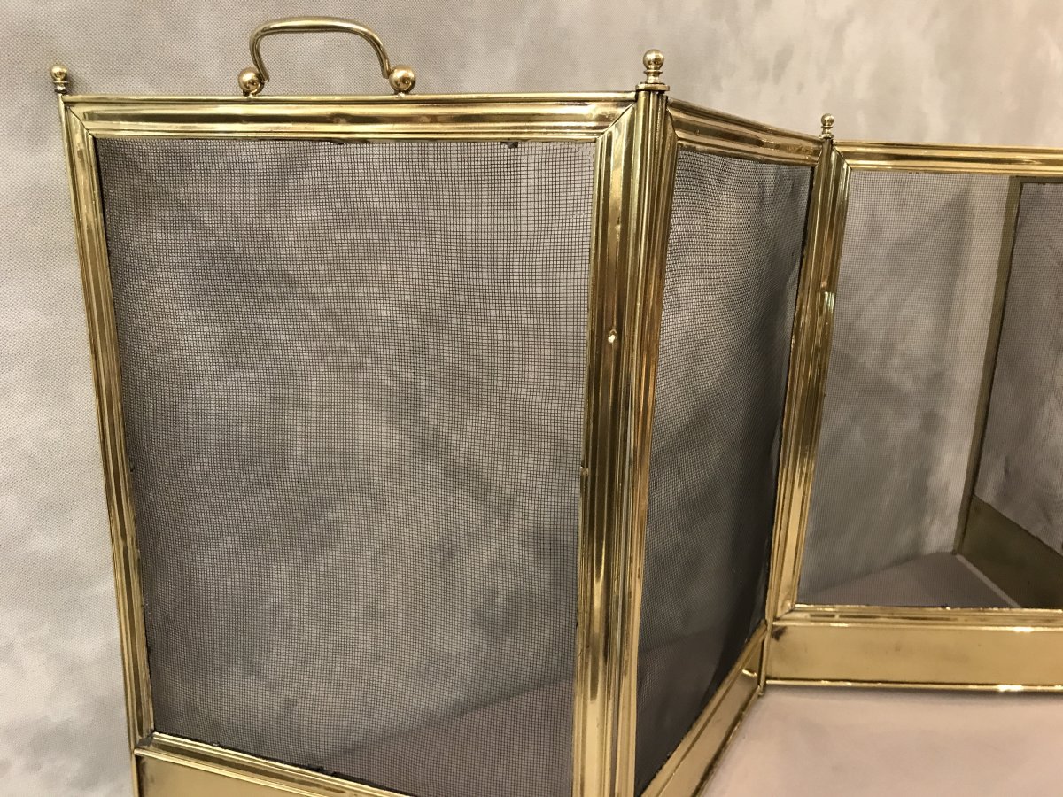 Antique Charles X 19th Century Brass Fire Screen-photo-2