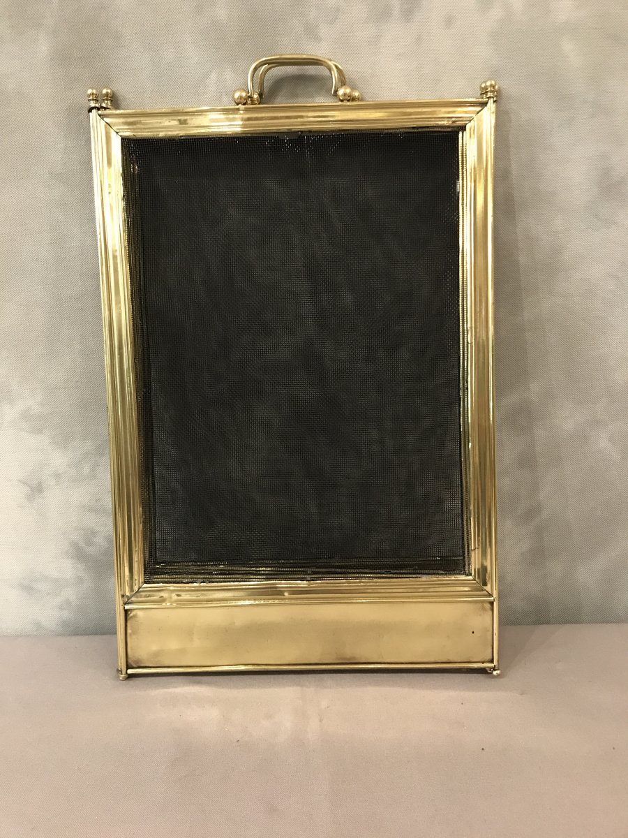 Antique Charles X 19th Century Brass Fire Screen-photo-2