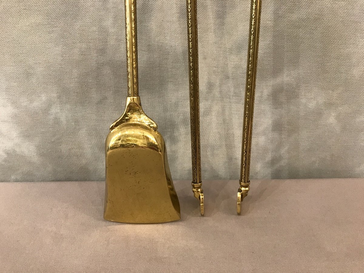 Set Of A Shovel And A Clamp In Bronze And Brass From The 19th Century-photo-3