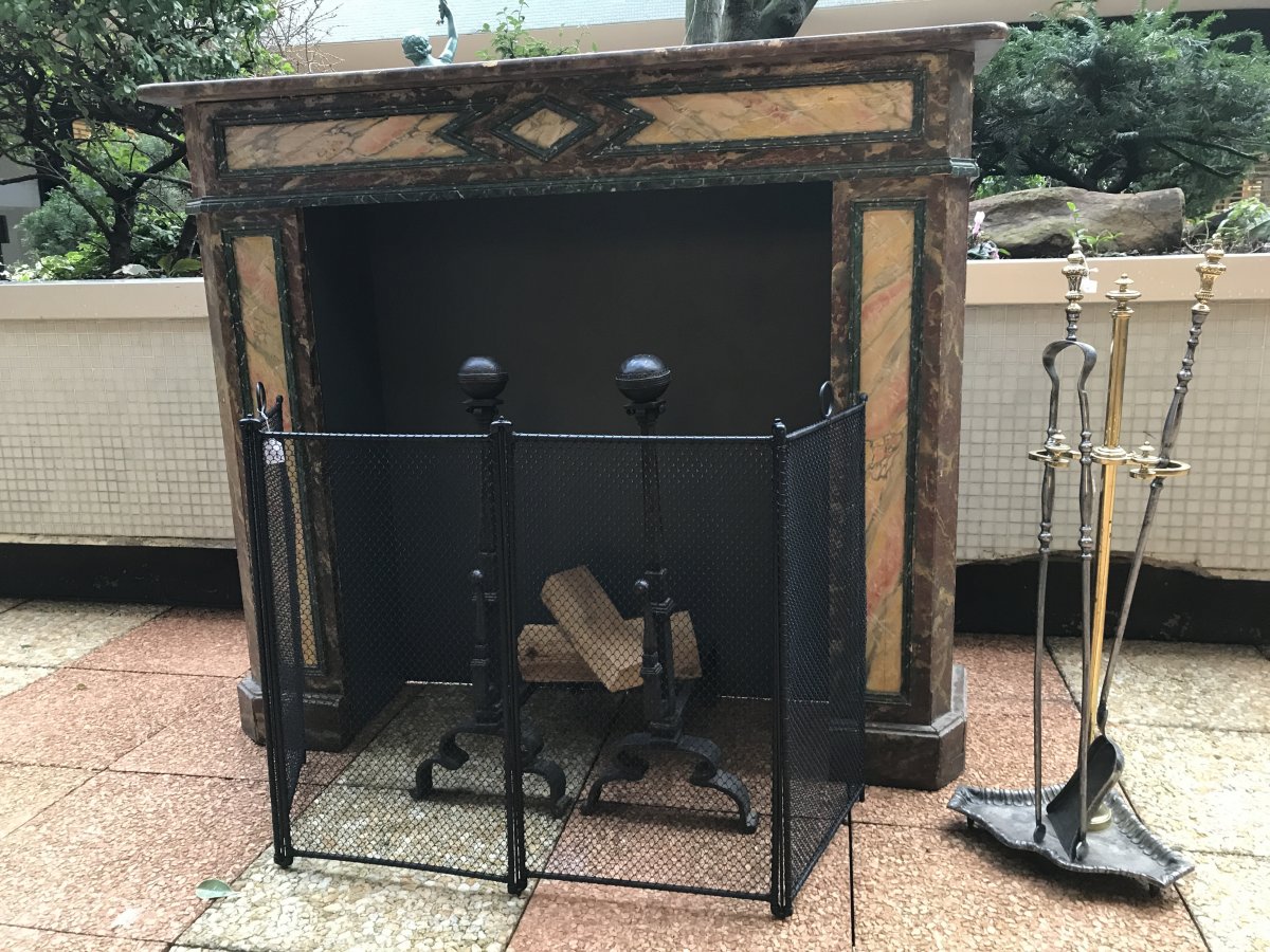 Painted Wood Fireplace Decor Faux Marble Late 19th-photo-3