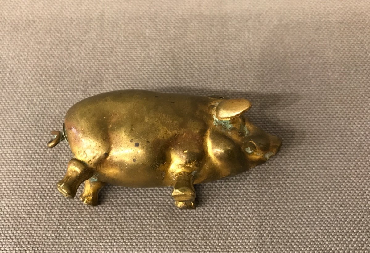 Small 19th Century Brass Pig-photo-2