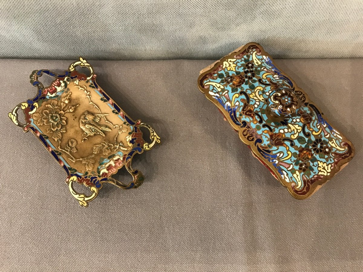 Ensemble De Deux Pièces Cloisonnées D’époque 19ème -photo-1